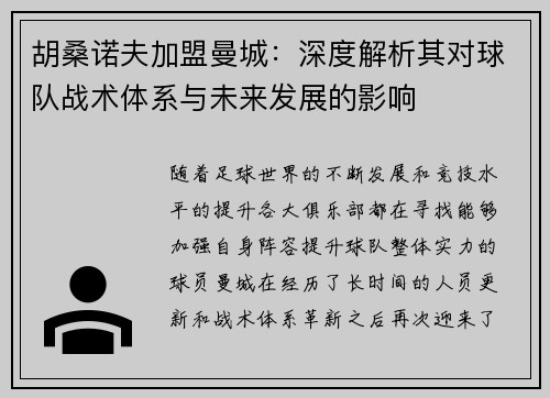 胡桑诺夫加盟曼城：深度解析其对球队战术体系与未来发展的影响